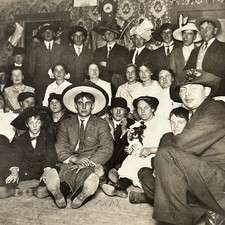 Antique RPPC Real Postcard Group Photograph Men Wearing Women’s Hats Odd Fun picture
