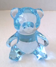 ONEIDA Teddy Bear 24% Lead Crystal Light Blue Paperweight Art Glass Paper Label picture