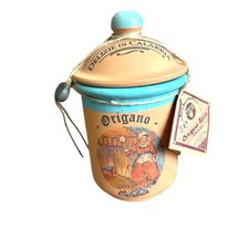 Vintage DELIZIE DI CALABRIA Terracotta  Oregano Jar with Lid Sealed 2005 Italy picture