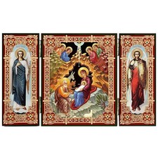Small Byzantine Style Nativity Triptych, Folding Icon - Holy Family, Angels picture