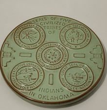 1979 Frankoma Seals of Five Civilized Tribes Oklahoma  Footed Trivet-Green picture