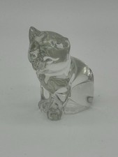 Vintage Clear Glass Cat Figurine Sitting Kitten Paperweight Decor 3.5in picture