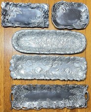 5 Lot  Arthur Court Trays Iris Grapes Apples Magnolia Aluminum Tray picture