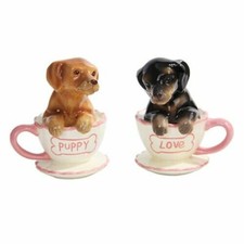Pacific Trading Dachshund Puppies Tea Cup Puppy Love Salt and Pepper Shakers Set picture