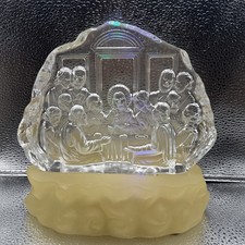 Crystal Lord’s Supper Glass Paperweight On Multi Colored Lighted Base picture