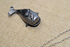 Vintage Torino Pewter Orca Killer Whale Broach Earrings Necklace Trinket Box picture