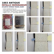 1883 antique METALLIC MEMORANDUM BOOK Atlantic voyage TRAVEL DIARY picture