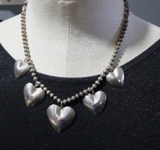KIRK SMITH Navajo Sterling Silver Necklace 5 heart pendant charm VINTAGE POW WOW picture