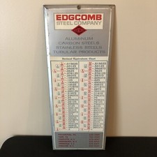 Vintage Edgecomb Steel Company Sign Decimal Equivalence Chart Beveled Edge Sign picture