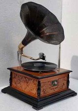 Fully Working Antique Gramophone Phonograph, win-up record player Phonograph Gif picture