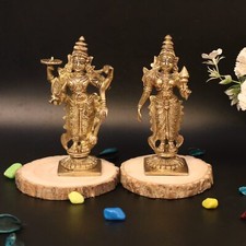 Laxmi Vishnu Statue Brass Religious Hindu Deities Lakshmi Narayan Idol 6 Inch picture