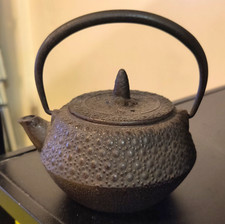 Japanese Cast Iron Tetsubin Teapot Textured Surface w/ Handle & Lid picture