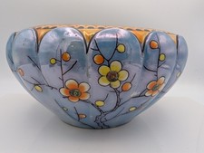 Antique Takito Lusterware Bowl Cherry Blossom Blue Gold 10