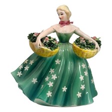 1950s Lefton 429 Lady Double Flower Basket Ceramic Planter Japan Vintage picture