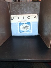 VTG. UTICA KING SIZE SHEET SET NO IRON PERCÀLE FLAT, FITTED, 2 PILLOW SKY BLUE  picture