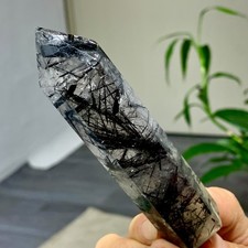 149G Natural black hair crystal phantom obelisk mineral specimen healing picture