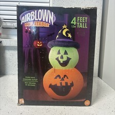 GEMMY 4-Feet Tall Halloween PUMPKIN STACK w/witch Hat Airblown INFLATABLE Rare picture