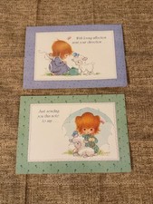 Vintage Carole Greeting Cards Set of 2, Girl Lamb Bluebird Illustrations, Cute W picture