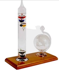 Acurite Galileo Thermometer & Glass Globe Barometer Set w/ Wood Base NEW picture