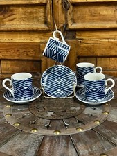 VTG Sato/Gordon Design 8-Piece Blue/White Geometric Demitasse Teacups/Saucers picture