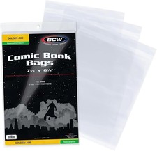BCW Golden Age Comic Book Bags Resealable 100 2 Mil Protectors Acid Free Storage picture