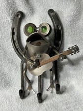 St. Croix Forge Horseshoe Metal Sculpture Singing Frog With Guitar Hanging Rack picture