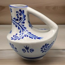 Vtg Salt Glazed Pitcher Ewer Jug Gray Blue Pottery Unique Shape 7.75