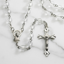 Clear Round Pressed Glass Bead Rosary Necklace 6mm Madonna Jesus Christ Cross picture
