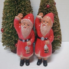 VTG (2) Japan 1950's Celluloid Plastic Santa Holding Lantern Figurine  picture