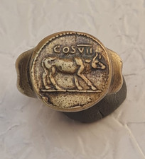 Bull  Ancient Vintage Antique ROMAN  Ring  spqr  Repro  handmade COS VII picture