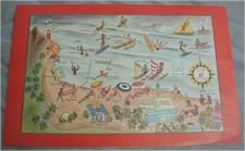 Vtg. Outrigger Canoe Club Menu Waikiki Map-NEVER FOLDED-Beach Tiki Surfboard picture