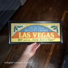 Antique 1920’s LAS VEGAS CIGAR Framed Paper Banner SIGN Original CHRISTMAS picture