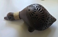 Vintage Signed G.M. Calderon Oaxaca Mexico Barro Negro Pottery Duck Lantern picture