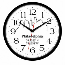 Philadelphia Skyline 10 Inch Wall Clock City Coordinates Pennsylvania  | Quartz picture