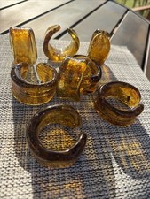 Vintage 1990s Pottery Barn Amber Glass Napkin Rings Set of 8 C Shape picture