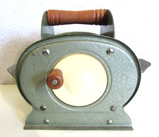 Vintage 1950s Nestor Johnson Card Shuffler Green Metal Wood Handle Hand Crank picture