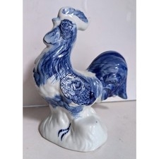 Vintage Gzhel Blue White Porcelain Rooster Figurine Farmhouse Folk Art Decor picture