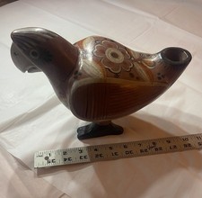 VTG Tonala Jalisco Mexico Pottery Parrot Water Vessel Vase Folk Art Terracotta picture