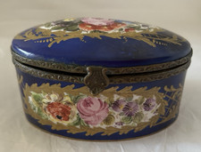 Antique French Cobalt Porcelain Trinket Box Hand Painted Dresser Box Sevres? picture