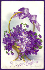Vtg Clapsaddle Easter Basket Purple Crocus Flowers Ribbon Bow A/S Embossed c1908 picture
