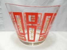1950's Jeannette Atomic Red &Gold Starburst Ice Bucket /Punch Bowl Retro E93JJ picture