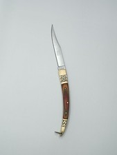 Vintage MEYERCO Folding Pocket Knife 1980s Brass Wood Handle Lockback USA Made picture