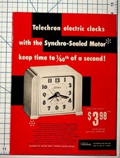 Vintage Telechron Electric Clock Ad Synchro-Sealed Motor General Electric picture