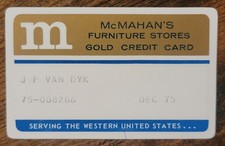 Vintage McMahan's Furniture Stores Gold Credit Charge Card Expired 1975 Ephemera picture