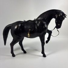 Vintage Leather Wrapped Horse Figurine 16 X 11 In Black Equestrian Western Decor picture
