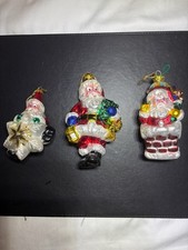 BK Lumiere Hand Blown Glass Lg Christmas Santa Ornaments Lot Of 3 Vintage 1999 picture