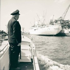 Captain on his ship in Hamburg's port 1955 56 Historic Old Photo picture
