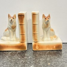 Vintage Dog Bookends Pair Occupied Japan, 1940s Ceramic German Shepherd Decor picture