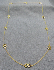 Vintage goldtone dotted jointed flowers chain long necklace heart w/ dots label  picture