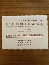 L'Ermitage Bois de Boulogne Collection Restaurant Card picture